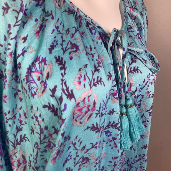 Sundance top blouse XS peasant floral blue dolamon boho silk blend - Picture 9 of 11